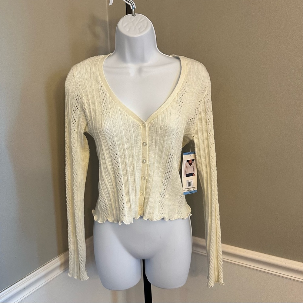 Aeropostale Women's Cropped Cardigan Size Large Tofo/Cream‎ MSRP $49.95
